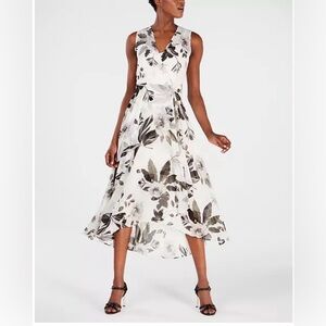 Calvin Klein White Floral High-Low V-Neck Dress